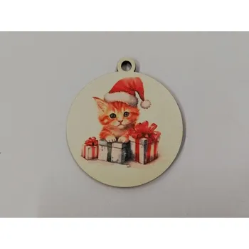 Vánoční dekorace Vánoční výřez baňka - koťátko s vánoční čepičkou č.1