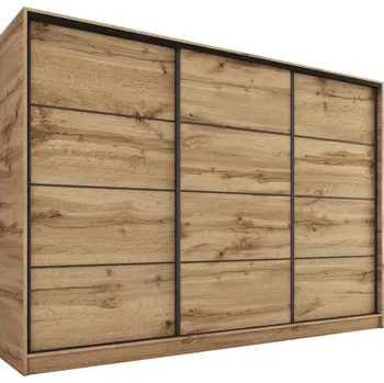 Šatní skříň Šatní skříň HARAZIA 250 bez zrcadla, se 4 šuplíky a 2 šatními tyčemi, dub wotan +možnost VÝNOSU + PROVĚŘENO zákazníky + vyzvednutí ZDARMA