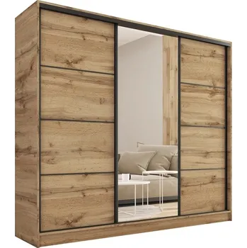 Šatní skříň Šatní skříň HARAZIA 200 se zrcadlem, 4 šuplíky a 2 šatními tyčemi, dub wotan +možnost VÝNOSU + PROVĚŘENO zákazníky + vyzvednutí ZDARMA