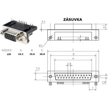Elektrický konektor Konektor CANNON 15 zas.tri DPS