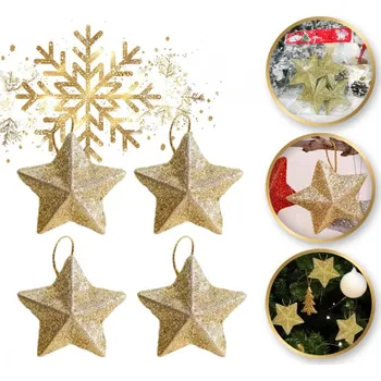 Vánoční dekorace Zlaté vánoční ozdoby ve tvaru hvězdy, 4 ks