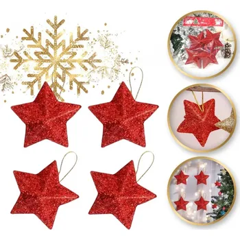 Vánoční dekorace Červené vánoční ozdoby ve tvaru hvězdy, 4 ks