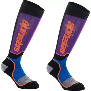Pánské ponožky Dlouhé ponožky/podkolenky ALPINESTARS MX PLUS barva šedá/fialová/modrá/černá (vhodné do off-road botů )