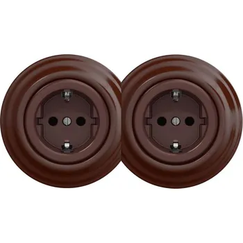 Elektrická zásuvka Kliklap - Dvojitá retro zásuvka domovní s rámečkem SCHUKO 230V hnědá