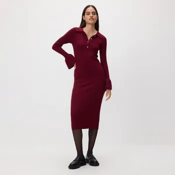 Dámské šaty Reserved - Žebrované maxi šaty - hnědá - 093GS-83X - 093GS-83X-S