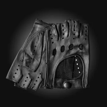 Rukavice Dámské kožené rukavice na řízení bez prstů z jehnětiny Barva: Černá, Velikost: 8,5