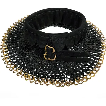 Karnevalový kostým Mythrojan Kroužkový nákrčník 'Černý Rytíř', nýtovaný/plný, 9 mm, černěný s mosazným lemem