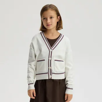 Dívčí svetr Reserved - Kardigan s viskózou - krémová - 267DB-01X - 267DB-01X-122