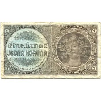 Protektorát Čechy a Morava. 1 koruna 1940. Série D 050. Hej. 30a.