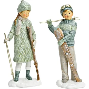 Vánoční dekorace Dívka/chlapec s lyžemi 22 cm (mix 2 vzorů /cena za 1 kus)