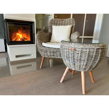 Zahradní stůl Vingo Odkládací ratanový stolek se skleněnou deskou, 52 cm