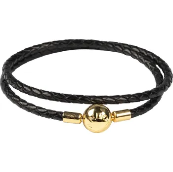 Náramek ANNA PERLY Atraktivní dvouřadý pletený unisex náramek z černohnědé kůže se zapínáním v pozlacené kuličce
