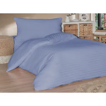 Povlečení Brotex Povlečení saténový proužek 140x200, 70x90cm modré Zapínání: hotelový uzávěr