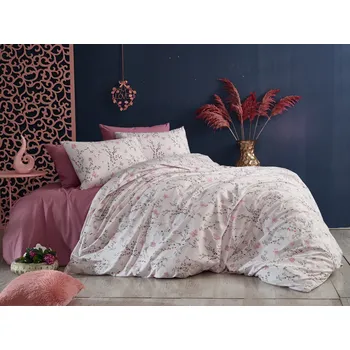 Povlečení Krepové povlečení Motýlí louka růžové 140 x 200, 70 x 90 cm knoflík