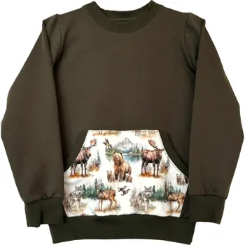 Dívčí oblečení ZÁHOŘÍ Rudel ZÁHOŘÍ Dětská mikina s kapsou - zelená se zvířátky Velikost: 110