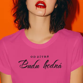 Dámské oblečení Dámské tričko OD ZÍTRA Budu hodná Barva trička pánská: Bílá, Velikost trička: L
