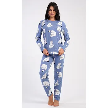 Dámské pyžamo Dámské pyžamo dlouhé Tučňák a méďa - modrošedá - XL