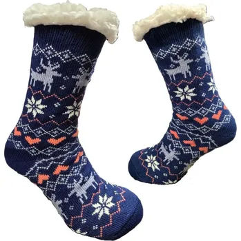 Dámské ponožky Domácí teplé ponožky s kožíškem protiskluzové srdce 2 35-38 modrá
