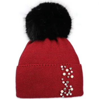 Čepice Capu 701 dámská pletená zimní čepice s kožešinovou bambulí Barva: E, Velikost: UNI