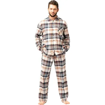 Pánské pyžamo Rozepínací pánské pyžamo KEY 443 hnědá FLANEL 3XL 0