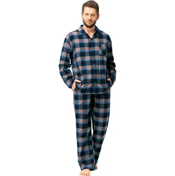 Pánské pyžamo Rozepínací pánské pyžamo KEY 431 tmavě modrá FLANEL 4XL 0