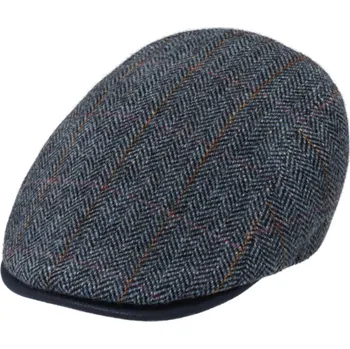 Čepice Fiebig - Headwear since 1903 Pánská modrá kostkovaná vlněná bekovka rybí kost - Fiebig Velikost: 59 cm (L)