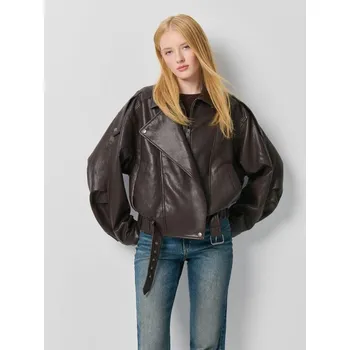 Dámský kabát Bunda z imitace kůže - XS - House - hnědý - 174HR-88X