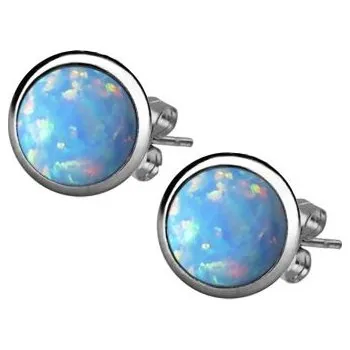 Náušnice Ocelové náušnice, světle modrý OPÁL 8 mm