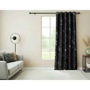 Závěs Dekorační vzorovaný závěs s kroužky MARMA 111 černá/stříbrná 140x250 cm (cena za 1 kus) MyBestHome
