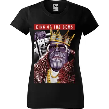 Dámské tričko levne-damske-bavlnene-tricko-potisk-kral-Thanos Velikost dámská trička Basic: L šířka 51, délka 65, Odstín dámské tričko Basic: Černé