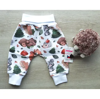 AMÁLKA Elastické kalhoty teplákovina, zvířátka v lese Velikost: 86