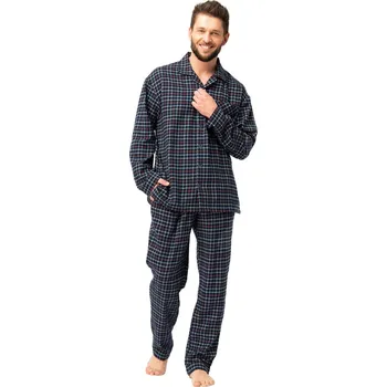 Pánské pyžamo Rozepínací pánské pyžamo KEY 480 tmavě modrá FLANEL M 0