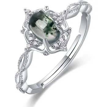 Prsten Stříbrný nastavitelný prstýnek MECHOVÝ ACHÁT Ag 925; ≤1,2 g.