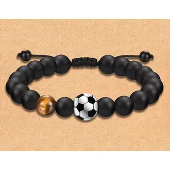 Šperk B-TOP Náramek z přírodních korálků a korálku tygřího oka Fotbal