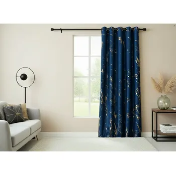 Dekorační vzorovaný závěs s kroužky MARMA 011 modrá/zlatá 140x250 cm (cena za 1 kus) MyBestHome