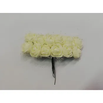 umělá květina Pěnová růžička dekorační svazek 12ks - bílá se závojem