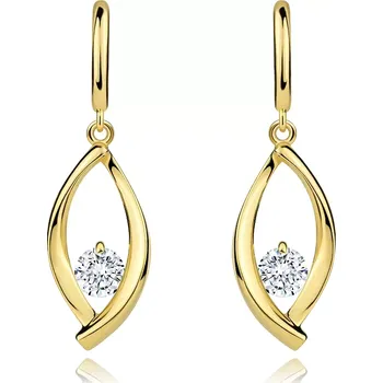 Náušnice Náušnice ve žlutém 14K zlatě - velký obrys zrnka, kulatý zirkon čiré barvy