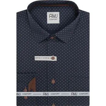 Pánská košile Pánská košile AMJ bavlněná, tmavě modrá s květy VDSBR1479, dlouhý rukáv, slim fit, vel. 42