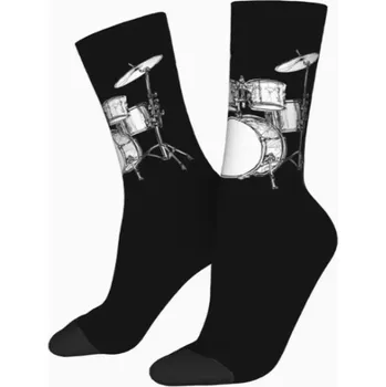 Černé ponožky s potiskem bicí soupravy