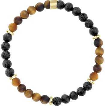 Náramek Manoki Pánský korálkový náramek Joel Gold - 6 mm Tygří oko a lávový kámen X-BA1255AA/19 Hnědá 19 cm