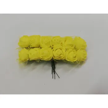 umělá květina Pěnová růžička dekorační svazek 12ks - žlutá se závojem
