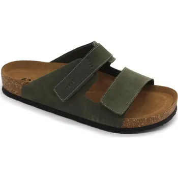 Dámská zdravotní obuv Leon 4704 Pánské zdravotní anatomické korkové pantofle se suchým zipem – Zelená Velikost: 45