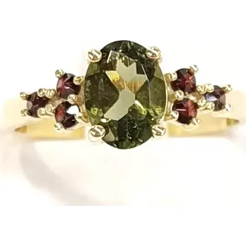 Prsten Zlatý prsten s vltavínem a granátem AUME17