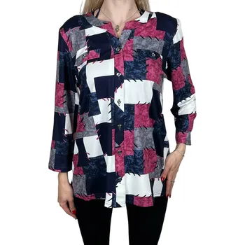 Dámská růžová halenka s dlouhým rukávem na rozepínání SIGMA Barva: Růžová, Velikost: 4XL