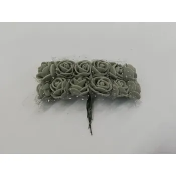umělá květina Pěnová růžička dekorační svazek 12ks - šedá se závojem