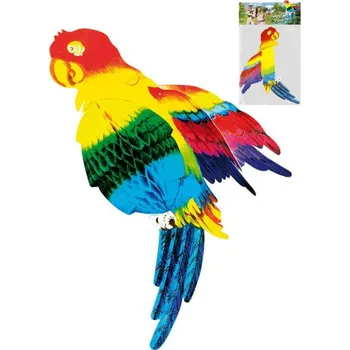 Karnevalový doplněk Papoušek voštinová dekorace rozložitelná 38cm karton