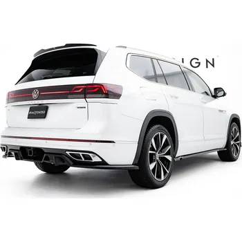 Autodíl Maxton Design spoiler pod zadní nárazník s žebrováním pro Volkswagen Atlas R-Line Mk1 Facelift 2, černý lesklý plast ABS