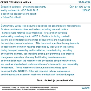 ČSN EN ISO 22163 - Železniční aplikace - Systém managementu kvality na železnici - ISO 9001:2015 a specifické požadavky pro použití v železniční oblasti - Tisk