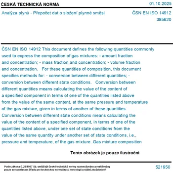 ČSN EN ISO 14912 - Analýza plynů - Přepočet dat o složení plynné směsi - Tisk