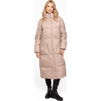 Béžová dámská dlouhá péřová prošívaná bunda na zip s kapucí BLH 253527 FX - beige Velikost: 2XL